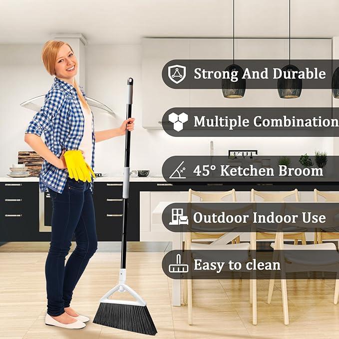 2 Pack Outdoor Indoor Broom, Brooms for Sweeeping Indoor, Heavy-Duty Kitchen Broom with Long Pole, Angle Broom White for Garages Restaurant Courtyard Office Slidewalk Lobby Sweep Dust - NeatNest