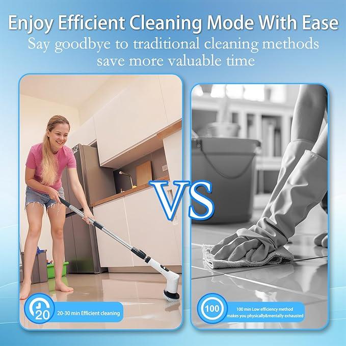 Spin Scrubber,9-In-1Multifunctional Cleaning Brush with Detachable Handle,9 Replaceable Brush Heads&LCD Display,Rechargeable Electric Spin Scrubber for Bedroom,Bathroom,Kitchen,Car - NeatNest