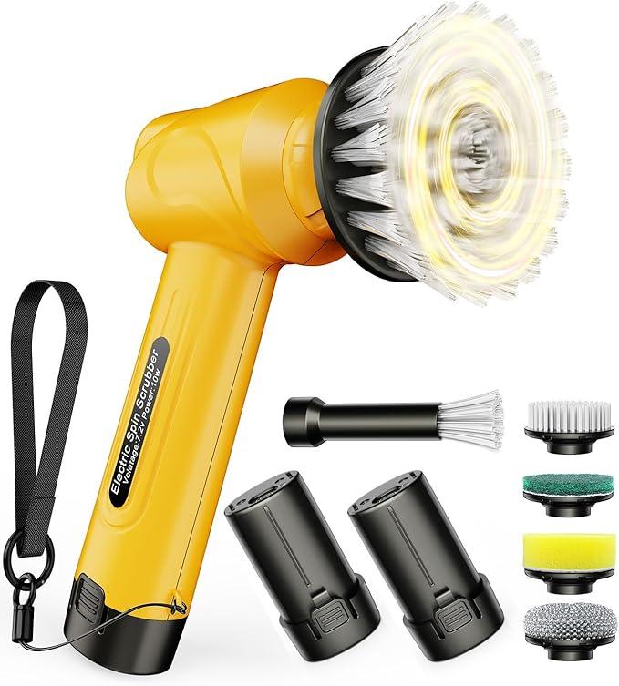 qimedo 5000mAh Battery Electric Spin Scrubber Q4, Handheld Scrubber for Cleaning with Display, Power Dish Scrubber with 5 Heads, Shower Cordless Cleaning Brush Gifts for Mom - NeatNest