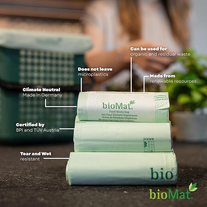 bioMat 35 Gallon Compostable Trash Bags, 10 Count, Biodegradable Kitchen Food Scrap Waste Bags, BPI ASTM D6400 and CMA Certified Tall Kitchen Compost bags for Food Waste - NeatNest