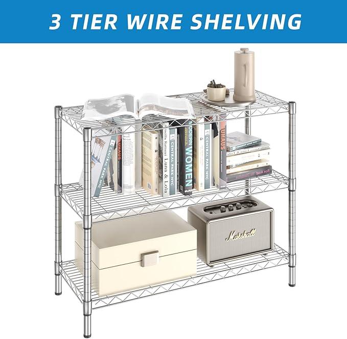 3-Shelf Adjustable Metal Shelf Wire Shelving Storage Rack for Office,Kitchen,Bedroom,Bathroom,Laundry,Pantry Basement,Garage(Chrome,36" L x 14" W x 30" H) - NeatNest