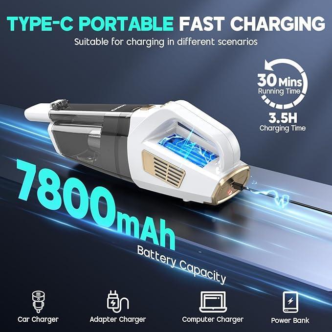 Handheld Vacuum Cordless, 15000PA Strong Suction Hand Held Car Vacuum Cleaner Portable with Multi-Nozzles & Washable Filter, Lightweight Dust Busters Rechargeable for Home, Car, Office, Pets - NeatNest