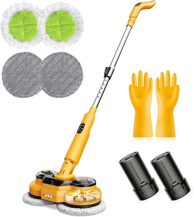 qimedo Electric Mop with 5000mAh Battery M2 , 800RPM Cordless Mops for Floor Cleaning, Automatic Spin Mops with Smart Display, Upright Rotating Power Mop with LED Light & Water Spray - NeatNest