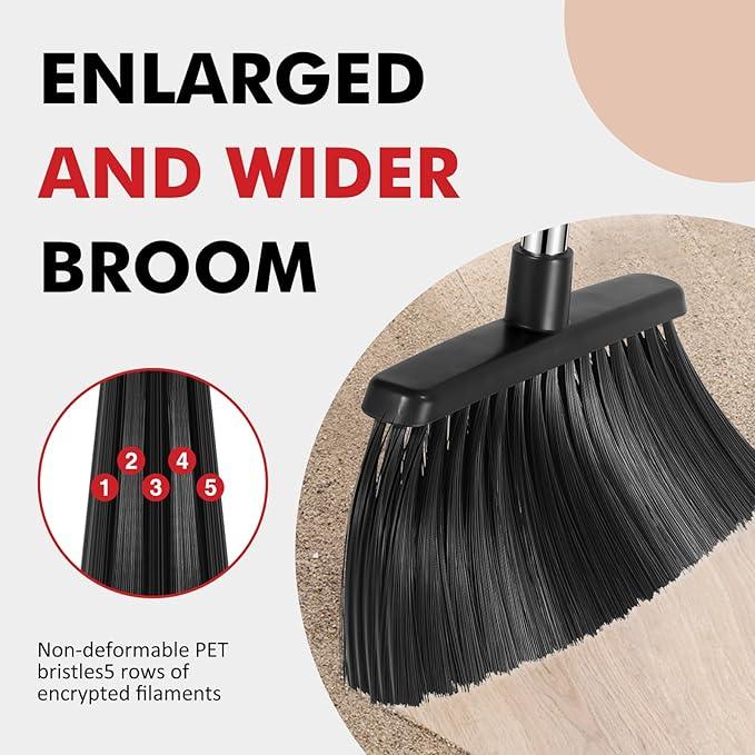 NACENA Heavy Duty Broom, 55 Inch Long Handle Outdoor Large Angle Brooms, Commercial Broom for Sweeping Indoor, for Home Garage Kitchen Office Courtyard Lobby Patio Lawn Concrete, 4 Pack (Black) - NeatNest