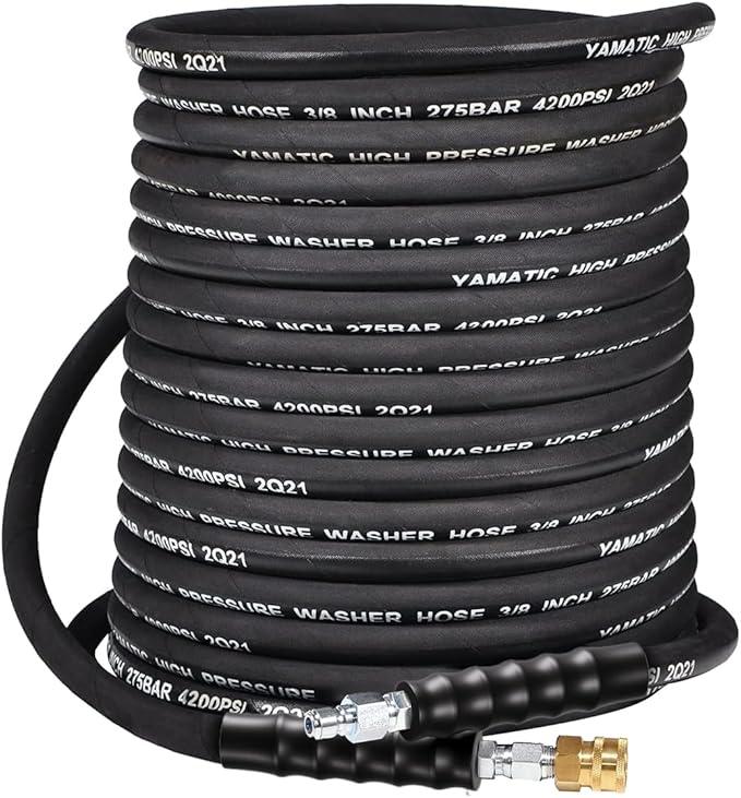 YAMATIC 3/8" Pressure Washer Hose 50 FT 4200 PSI for Hot/Cold Water, Kink Resistant Swivel 3/8" & M22-14 Quick Connection Wear Resistant Industry Grade Compatible with Most Power Washer - NeatNest