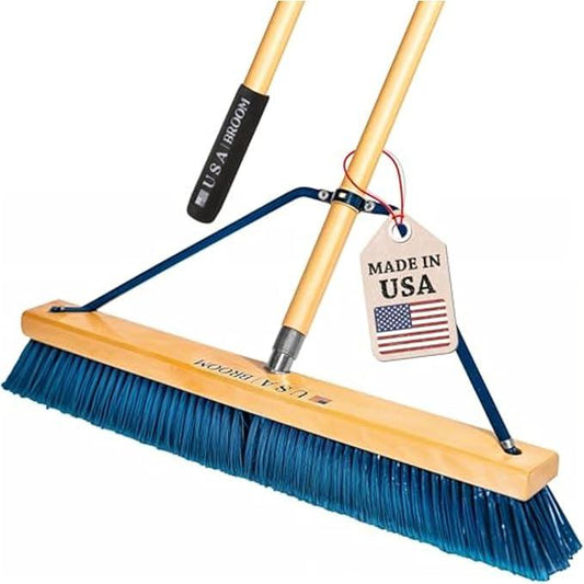 24" Heavy Duty Outdoor Push Broom with 60" Handle. Ideal for Ashpalt, Concrete & Heavy Debris. Durable American Made Steel Brackets-Stainless Steel Hardware. No Plastic. 100% Made in The USA. - NeatNest