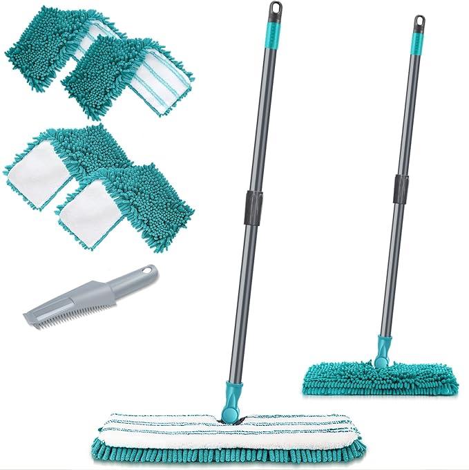 MASTERTOP Microfiber Flat Mop, Double-Sided Dust Mop with 4 Wet & Dry Pads, Floor Mop with Extension Stainless Steel Handle for Cleaning Hardwood, Vinyl, Laminate - NeatNest