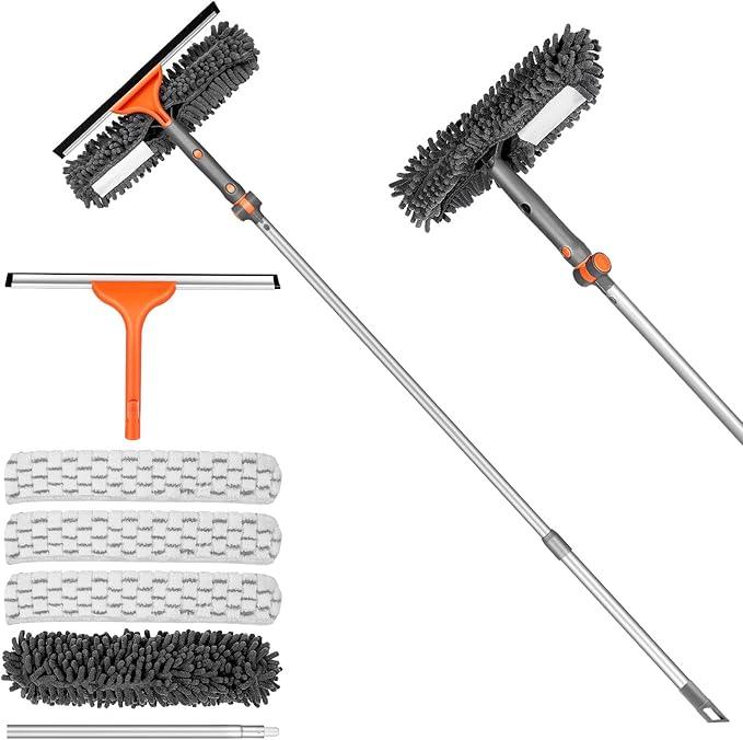 Chabatree Window Squeegee Cleaner Set 2-in-1 Window Cleaning Tool with Extendable Pole, Window Cleaning kit with Bendable Head for Indoor & Outdoor Glass for Car Indoor Outdoor High Windows（Kit2.0） - NeatNest