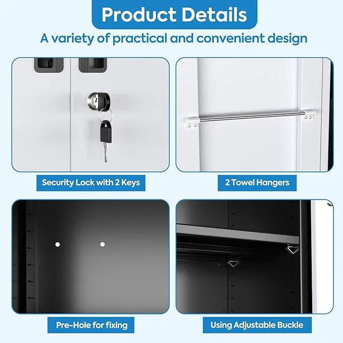 SUXXAN Broom Closet Storage Cabinet, Metal Cabinets with 13 Hooks and Hanging Rods, 71" Metal Storage Cabinet, Heavy Duty Cleaning Cabinet for Garage, Laundry Room - NeatNest