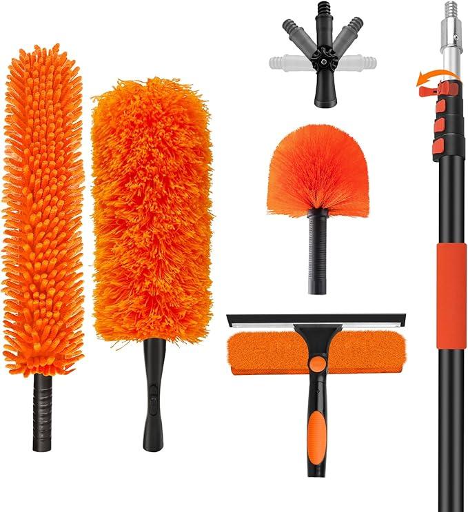 26FT High Reach Duster Cleaning Kit with 20FT Pole | 4-in-1 Tool Set with Universal Swivel Joint | High Ceiling Fan Cleaner, Microfiber Duster, & Window Squeegee for Safe High-Reach Cleaning - NeatNest