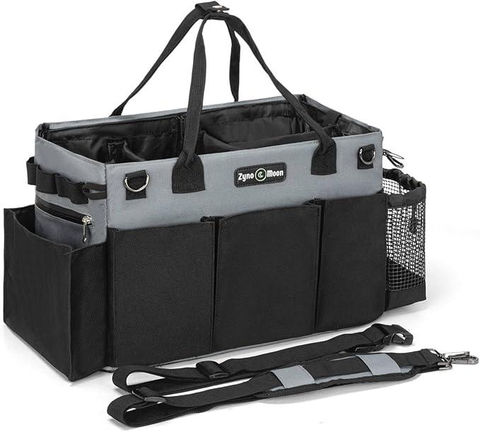 Wearable Cleaning Caddy – Portable Detailing Organizer with Spill-Proof Liner, Straps & Handles – Large Tote for Cleaning Pros, Auto Detailers, and Housekeepers – Black/Gray - NeatNest