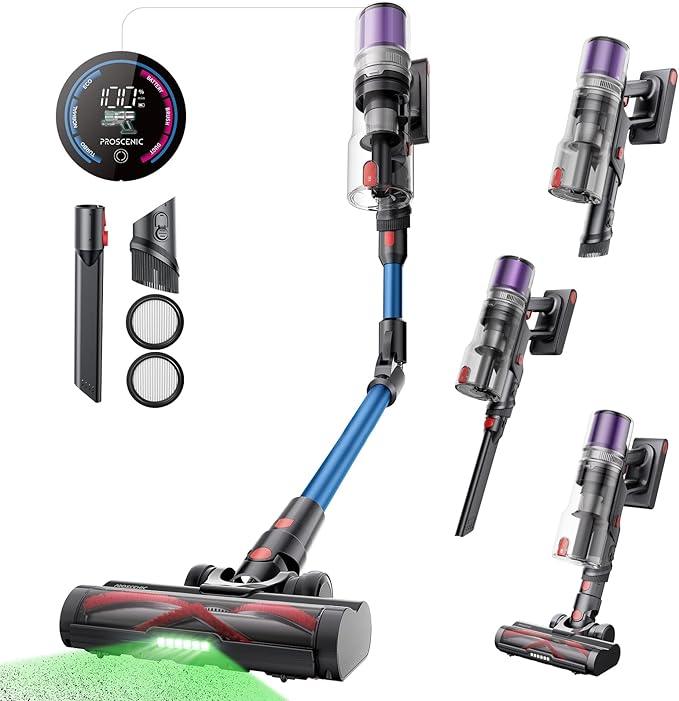 Proscenic Cordless Vacuum Cleaner, 45Kpa 55Mins Runtime, 180°Bendable Wand, Vacuum Cleaners for Home with Green Light, Anti-Tangle Brush, Rechargeable Lightweight Stick Vacuum for Pet Hair, P16(Blue) - NeatNest