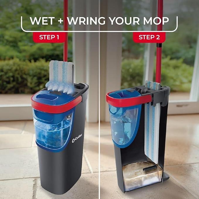 O-Cedar H2prO Flat Mop System with 1 Mop Head Refill | Quick Cleaning Tool | Clean with Clean Water | Machine Washable Reusable Microfiber Mop Pad | Safe on Wood Floors, Vinyl, Tile, Baseboards, Walls - NeatNest