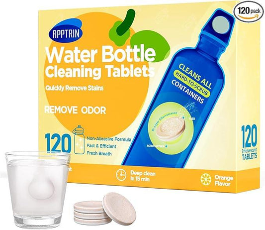 Water Bottle Cleaning Tablets, Bottle Clean Tablet for Hydration Bladders, Stainless Steel, Tumblers, and Glass Bottles, 120 count (Pack of 1), Orange - NeatNest