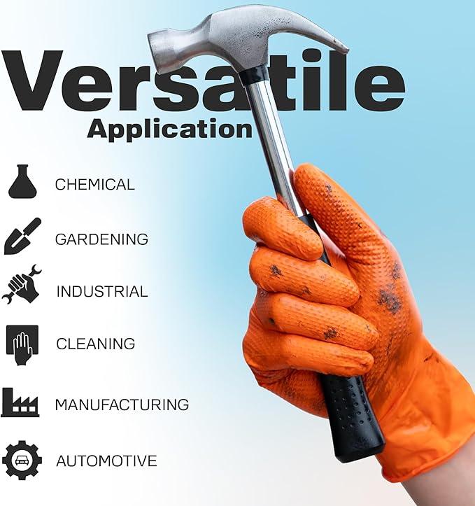 Raxwell Orange Nitrile Gloves 8.5 Mil - Powder-Free Puncture-Resistant Protection - Diamond-Texture Work Gloves with Grip - NeatNest
