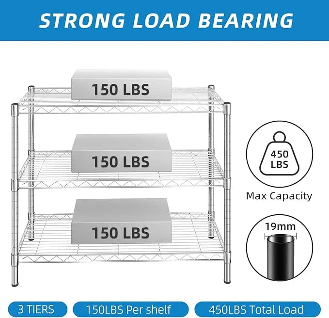 3-Shelf Adjustable Metal Shelf Wire Shelving Storage Rack for Office,Kitchen,Bedroom,Bathroom,Laundry,Pantry Basement,Garage(Chrome,36" L x 14" W x 30" H) - NeatNest