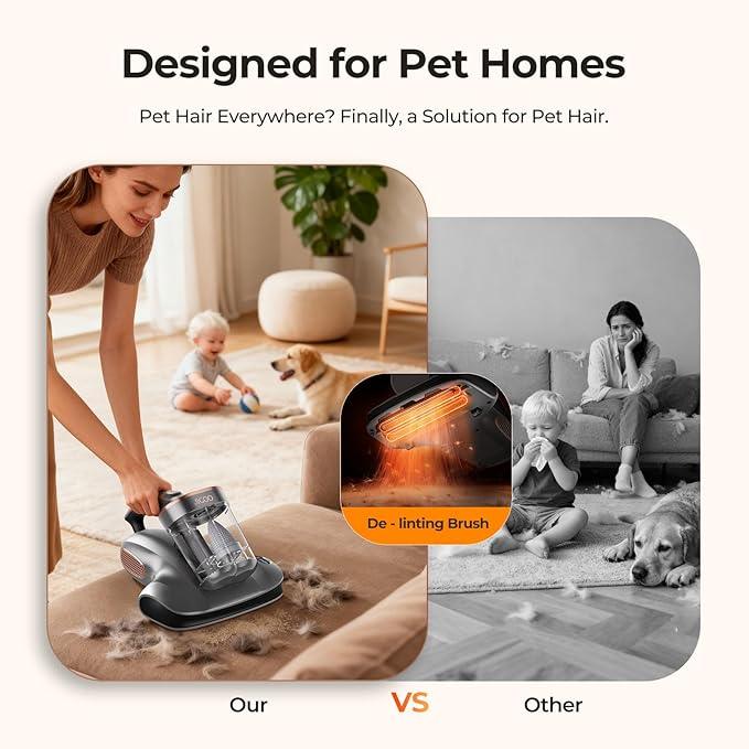 JIGOO Cordless Mattress Vacuum Cleaner with UV-C Light, Bed Vacuum Cleaner with Dust Sensor, Ultrasonic and High Heating, Deep Cleaning Bed Vacuum for Sofa Bed Fabric Surface (S100 Cordless) - NeatNest