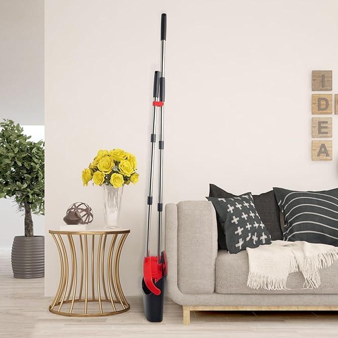 Broom and Dustpan Set with Long Handle, Heavy Dust Broom and Dustpan Combo for Home，Kitchen, Office, Pet Hair (Black Red) - NeatNest