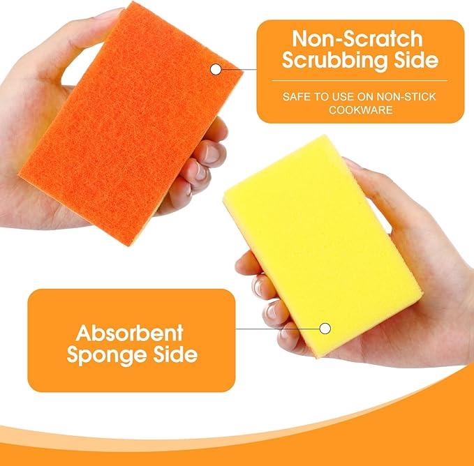 Tioncy 100 Pcs Individually Wrapped Sponges Bulk Kitchen Orange Non Scratch Scrub Sponges Dual Sided Cleaning Scrubber for Household Washing Dishes, Pots, Pans, Sinks, Stoves, Appliances, Car, Bike - NeatNest