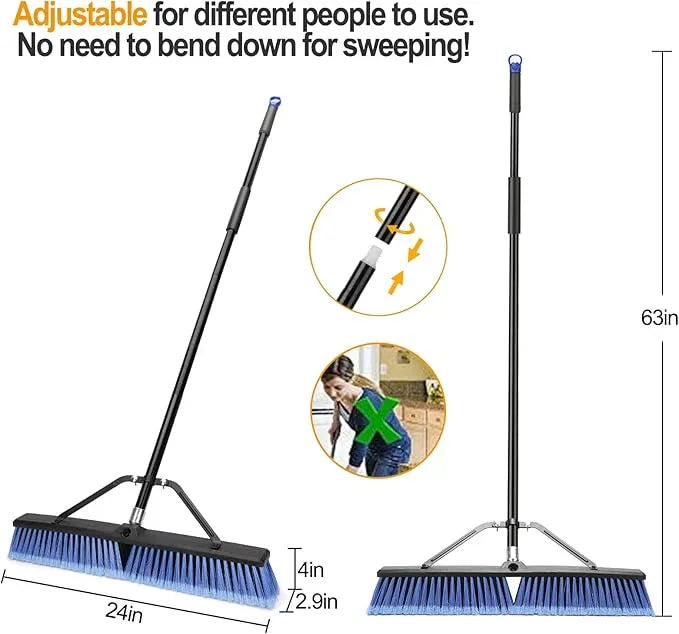 24 inches Push Broom Outdoor for Deck Driveway Garage Yard Patio Concrete Floor Cleaning-Blue - NeatNest