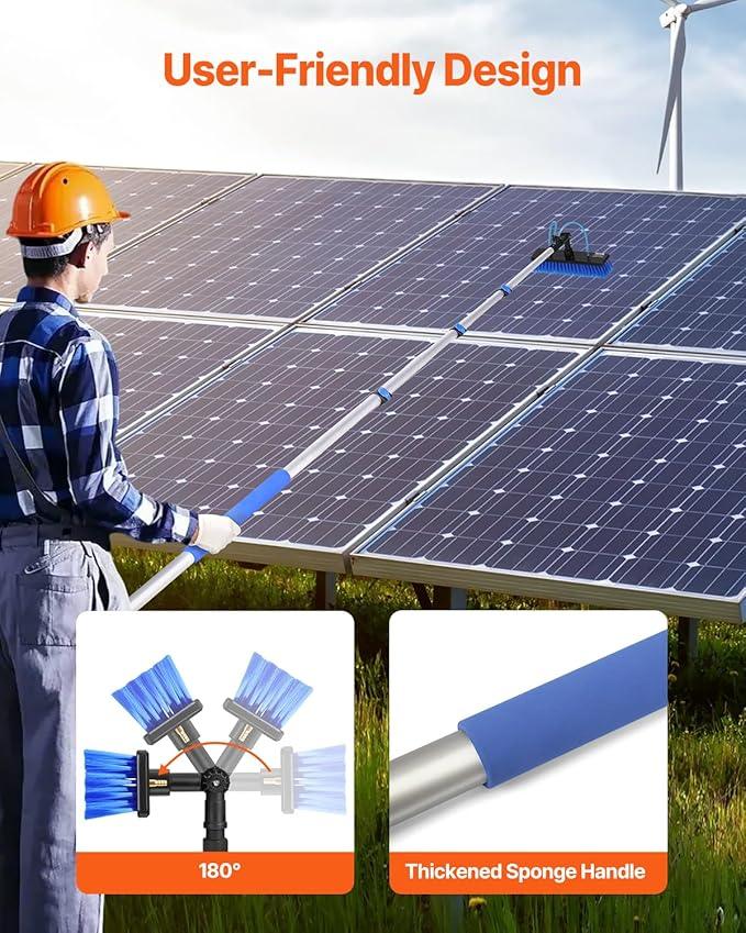 VEVOR Water Fed Pole Kit, 20FT Solar Panel Cleaning Pole with Extendable Handle, 180° Rotatable Brush Head & 65.6FT Hose, Household & Outdoor Window Cleaner Tool for Caravan Solar Panel Deck - NeatNest