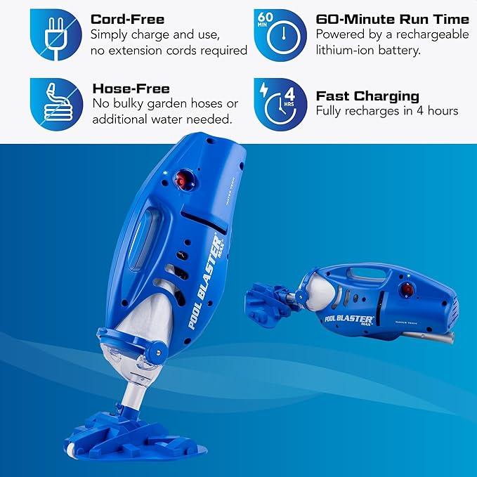 POOL BLASTER Max Cordless Pool Vacuum for Deep Cleaning & Strong Suction, Handheld Rechargeable Swimming Pool Cleaner for Inground and Above Ground Pools, Hoseless Pool Vac by Water Tech - NeatNest