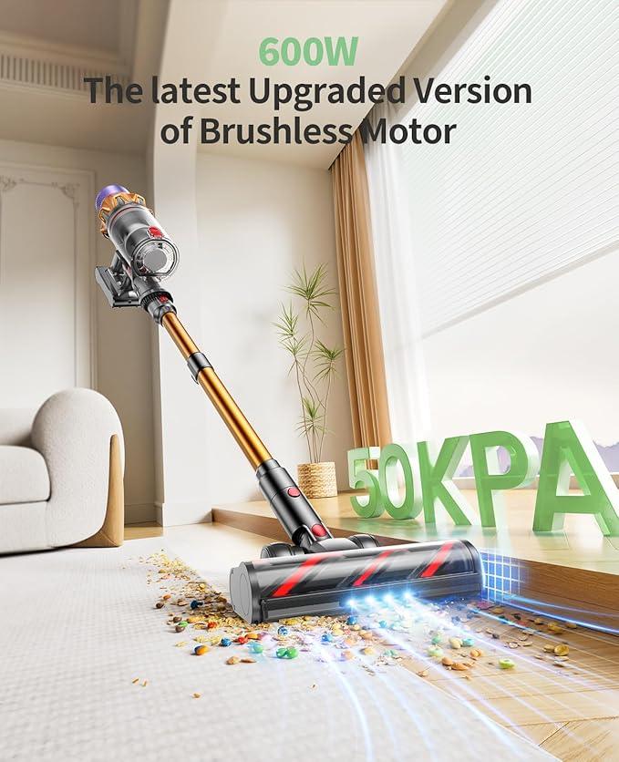 Cordless Vacuum Cleaner, 600W 50KPA 65Mins Cordless Stick Vacuum Cleaner With Touch Screen, Self-Standing,Wall Mount Charging, Handheld Vacuum Cleaners for Home/Pet Hair/Carpets/Hard Floors(X7A) - NeatNest