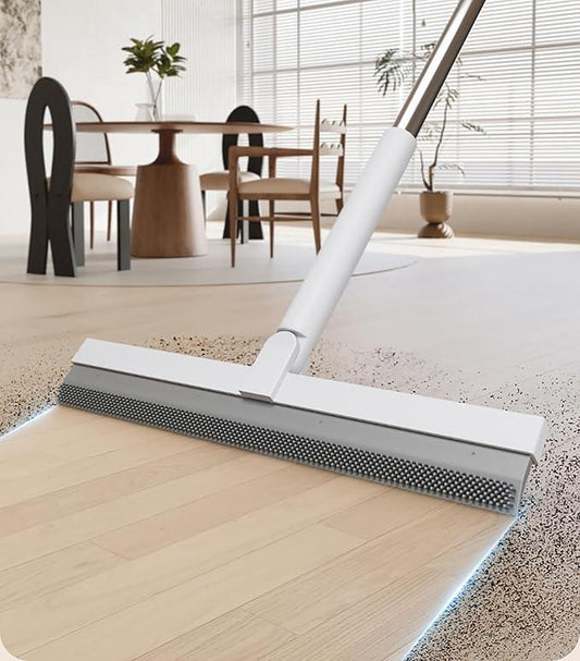 Bathroom Floor Squeegee - Rotating Lock Handle with Dual Rubber Blades - Shower/Window Water Remover for Tile & Glass - Hair Catcher Cleaning Tool. (White,12.99 * 1.06 * 46.46inch) - NeatNest