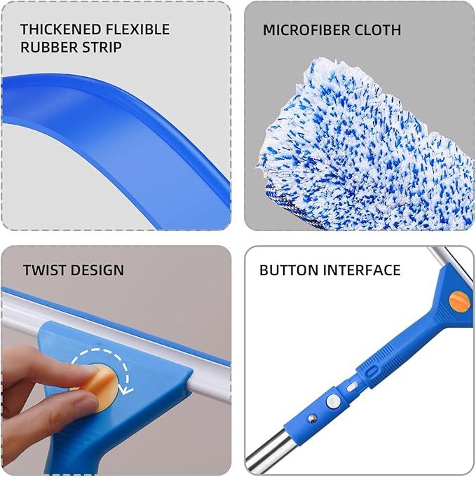 Professional Window Cleaning kit, 2-in-1 Window Squeegee with 51" Extension Poles, Suitable for Indoor & Outdoor Windows, High Glass, High Windows, Multi-Purpose Car Windshield Cleaning - NeatNest