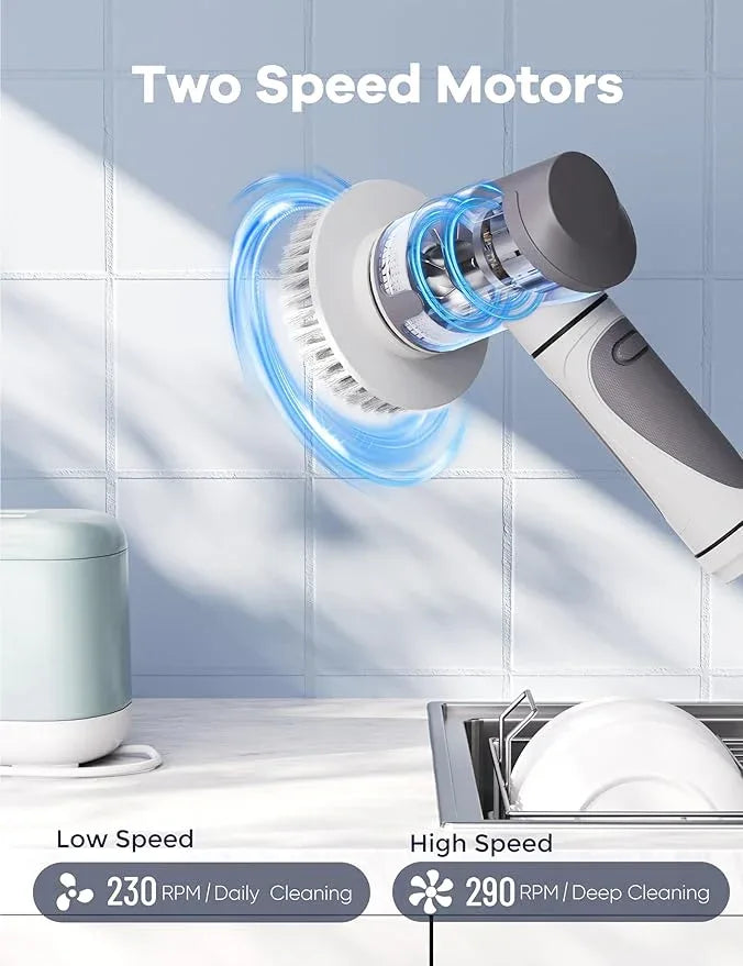 Electric Spin Scrubber,Power Scrubber Dual Speeds Cordless Shower Scrub Brush with Handle,Cleaning Brush with IPX7 Waterproof,8 Brush Heads for Kitchen,Tile,Tub (Short Purple) - NeatNest