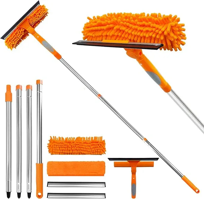 67" Squeegee Window Cleaner 2 in 1 Rotatable Window Cleaning Tool Kit with Extension Pole, Window Washing Equipment with Bendable Head for Indoor & Outdoor High Windows and Car Glass - NeatNest
