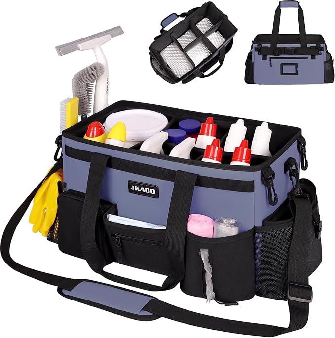 Large Wearable Cleaning Caddy Bags,Cleaning Supplies Storage Bag with Handles and Adjustable Shoulder Strap and Removable Waist Straps,Waterproof Cleaning Bags for Home,Car,Office (Denim Blue) - NeatNest