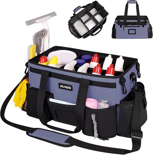 Large Wearable Cleaning Caddy Bags,Cleaning Supplies Storage Bag with Handles and Adjustable Shoulder Strap and Removable Waist Straps,Waterproof Cleaning Bags for Home,Car,Office (Denim Blue) - NeatNest