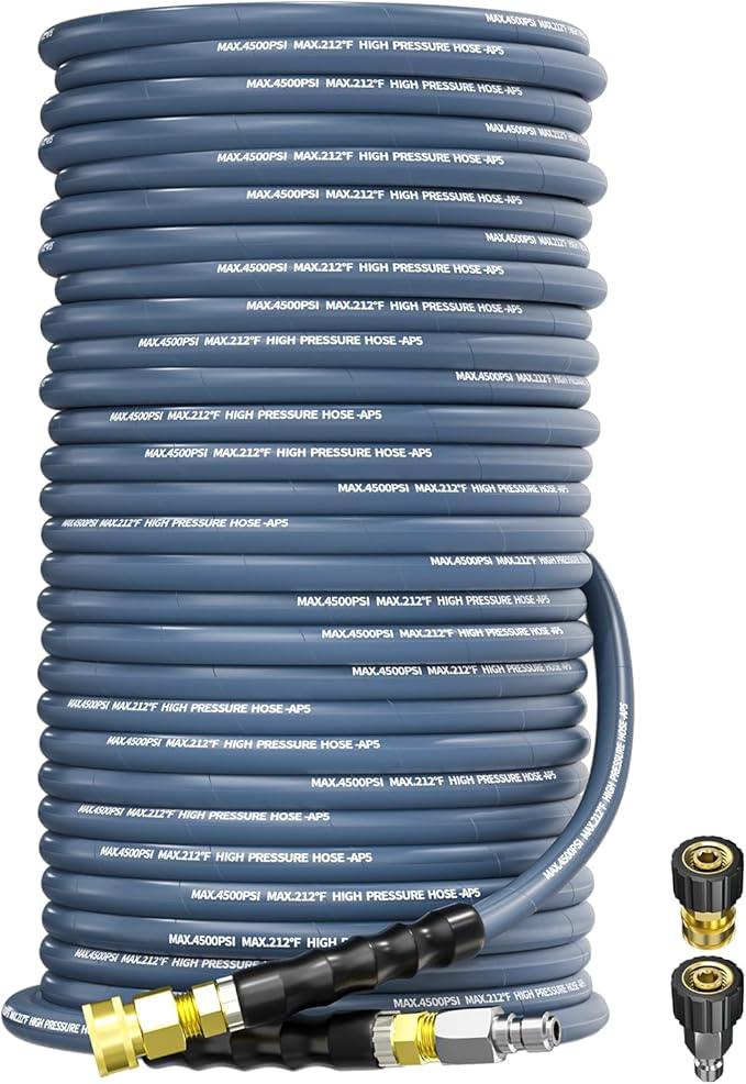Pressure Washer Hose 200FT 3/8" for Cold and Hot Water 212°F, with Swivel Quick Connect, 4500PSI Kink Resistant Grade Steel Wire Braided, Power Washer Hose With 2pcs M22-14mm Adapter - NeatNest