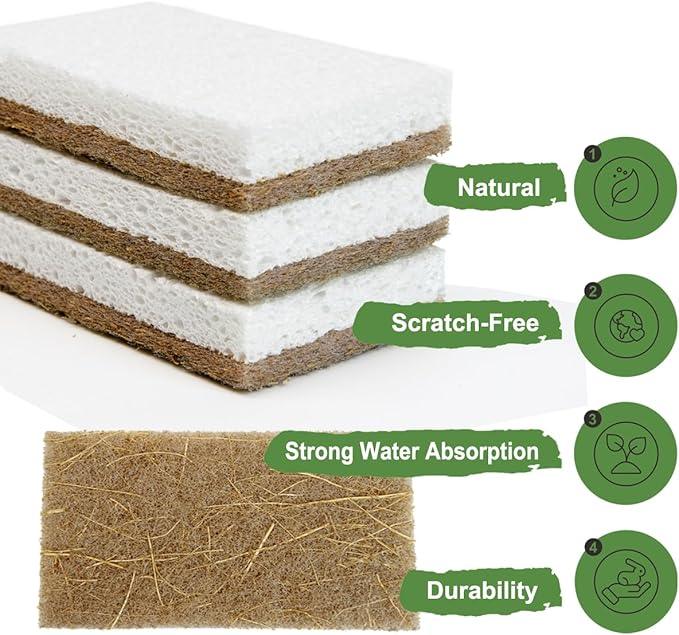 CELOX 12 Pack Coconut Fiber Biodegradable Sponges, Non Scratch Kitchen Cleaning Sponge, Eco-Friendly Dual-Sided Sponge for Dishwashing - NeatNest
