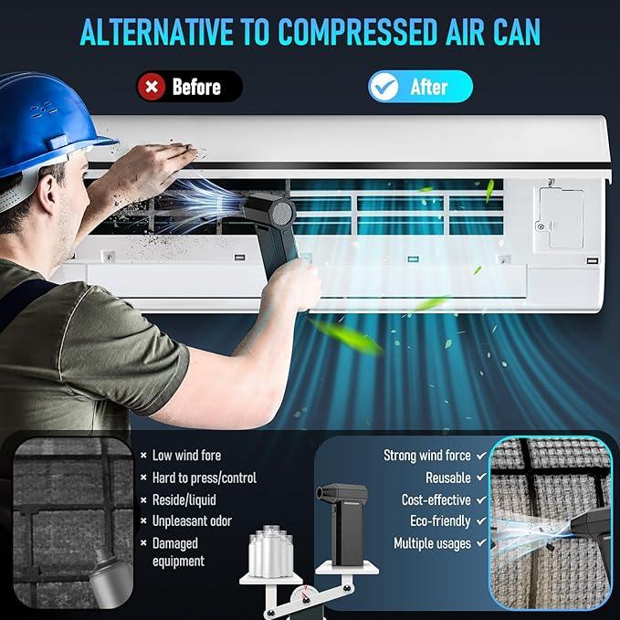 Electric Air Duster - Vacuum 2 in 1 & Cordless 6000mAh Mini Turbo Fan Blower, Keyboard Computer Car Cleaner, Replaces Compressed Air Can, Black(300000RPM) - NeatNest