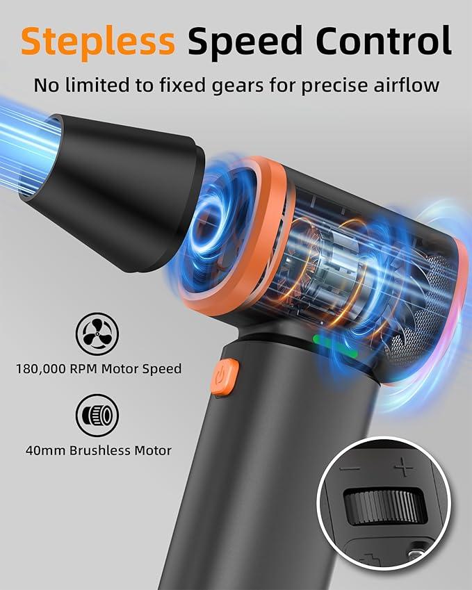 [Upgraded] Compressed Air Duster, 180000RPM High-Velocity Electric Air Duster with Stepless Speed Control, Rechargeable Portable Cordless Air Blower for Home, Car, Computer, and Keyboard Cleaning - NeatNest