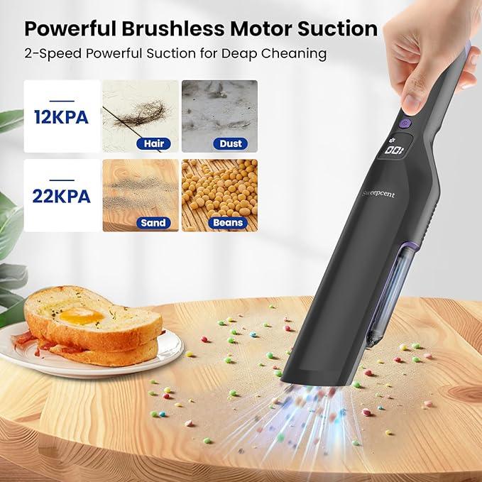 Handheld Vacuum Cordless, 24Kpa Car Vacuum with Brushless Motor, Charging Dock, Rechargeable, 1.5lbs Portable Handheld Vacuum with 2-Speed for Home/Car/Pet (Purple) - NeatNest