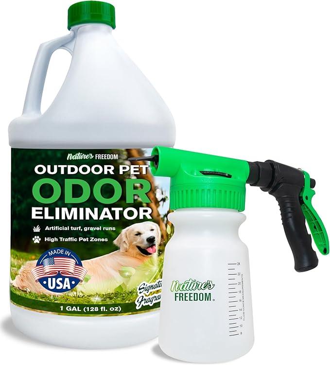 Nature's Freedom Hose-End Outdoor Pet Odor Eliminator – Gallon Enzyme Cleaner with Spray Gun for Yard, Turf, Patios, Kennels, Concrete - NeatNest