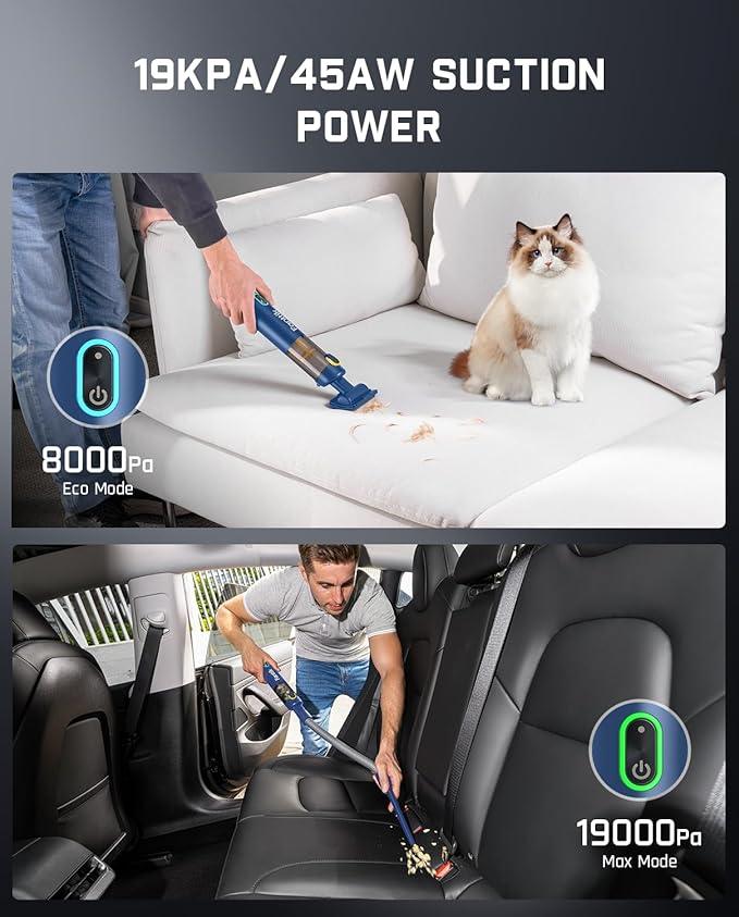 Fanttik Slim V8 APEX Car Vacuum, 4-in-1 Portable Mini Cordless Vacuum with 19000pa Suction Power, Type-C Charge, 2 Suction Modes, Handheld Vacuum for Small Jobs, Car, Office Desk, Keyboards (Blue) - NeatNest