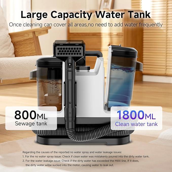 Portable Spot Cleaner Machine for Carpet and Upholstery - 18Kpa Carpet Cleaner with Dual BrushHeads, Easy Move, Cleaning Machine for Furniture, Couch, Stairs, Car and Pet Stain, White - NeatNest