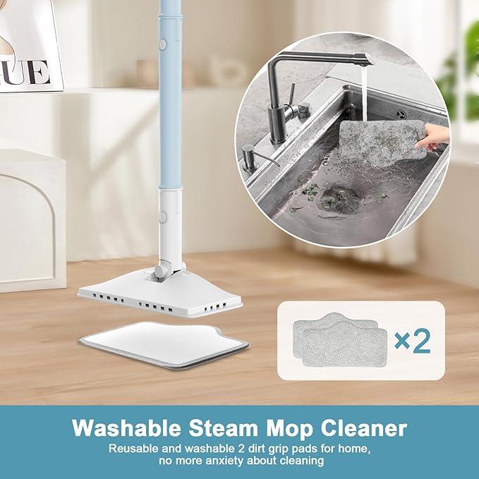 7-in-1 Steam Mop, 1200W Rotated Steam Cleaner for Home, 2 Modes, 400ML Removable Tank, 23FT Power Cord, 2 Pads, Multi-Surface Steamer for Hard Floor, Laminate Floor, Tiles Cleaning（Lake Blue） - NeatNest