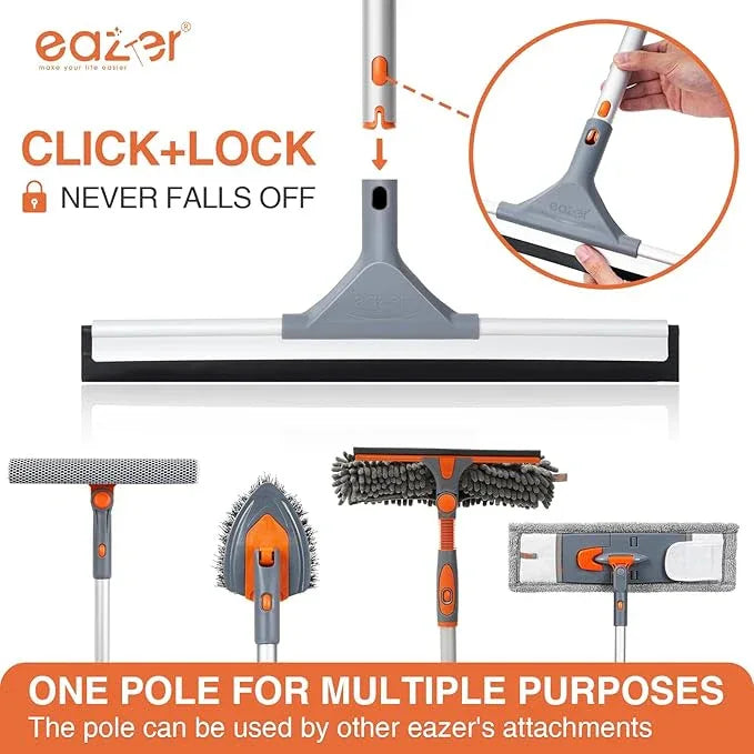 Eazer Floor Squeegee Broom: Heavy Duty Scrubber with Extendable 50.3'' Aluminum Pole and Rubber Blade for Kitchen, Swimming Pool, Concrete Floors,Shower,Tiles,Garages,Windows,Glass,Pet Hair Removal - NeatNest