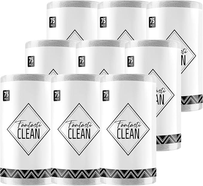 Fantasticlean Microfiber Cleaning Cloth Roll -675 Pack, Tear Away Microfiber Towels, 12" x 12", Reusable, Washable, Ultra Absorbent Dishcloth for Home Supplies, Car, Shop (9 Rolls of Grey) - NeatNest