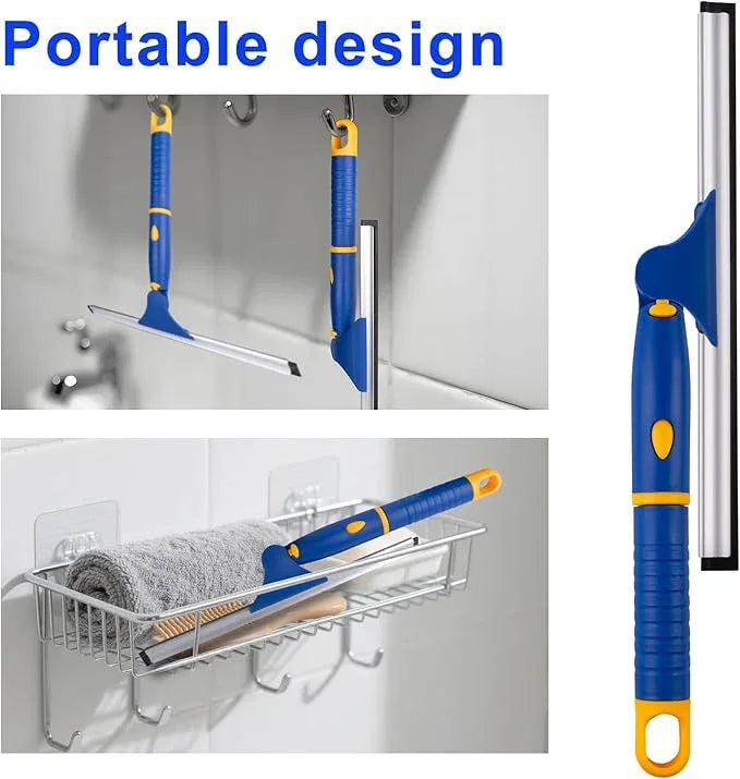 ITTAHO Swivel Shower Squeegee for Glass Doors, All-Purpose Anti-Slip Window Squeegee with 2 Blades, Window Cleaner Tool Bathroom Squeegee for Shower Doors, Tile Shower Walls，Mirrors,Car Windshields - NeatNest