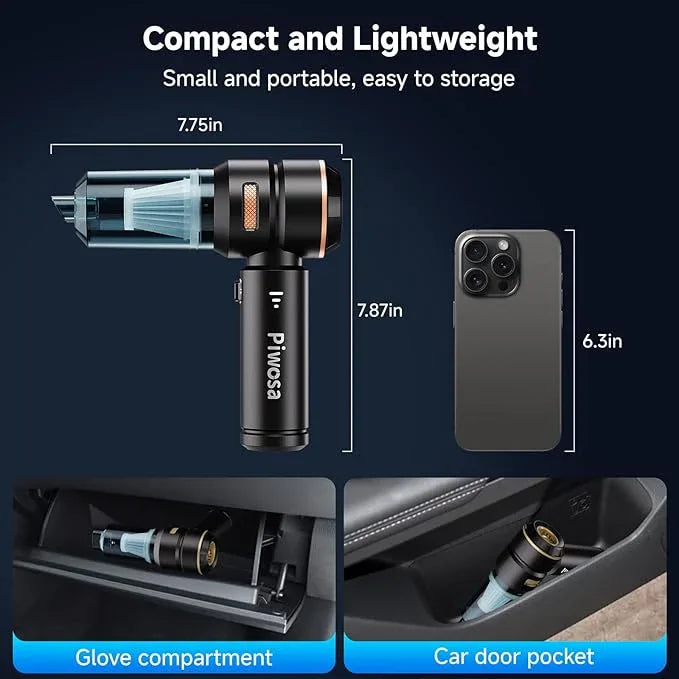 Handheld Vacuum Cordless, Car Vacuum Cleaner with Brushless Motor, Strong Suction Vacuum & Compressed Air Dusters with LED Light, Wireless Mini Portable Hand Vacuum Blower for Home, Pet (Black) - NeatNest