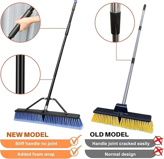24 inches Push Broom Outdoor for Deck Driveway Garage Yard Patio Concrete Floor Cleaning-Blue - NeatNest