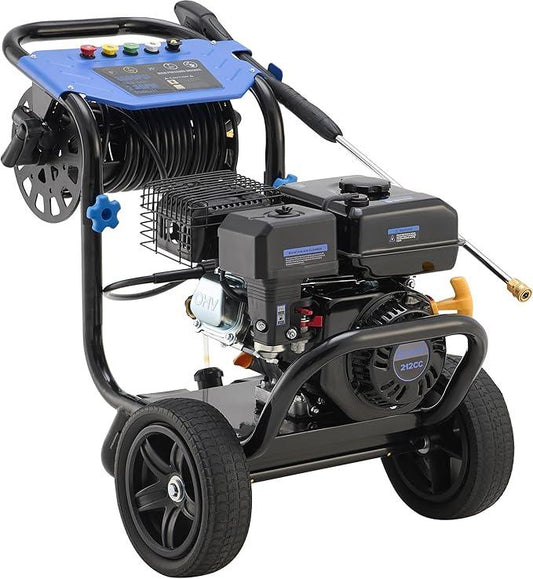 Gas Pressure Washer 3600 PSI, 2.3 GPM Heavy Duty High Power Washer,212CC Engine with 30FT Hose, Axial Aluminum Pump, Soap Tank, Spray Gun and Wand, 5 Quick Connect Nozzle (Blue) - NeatNest