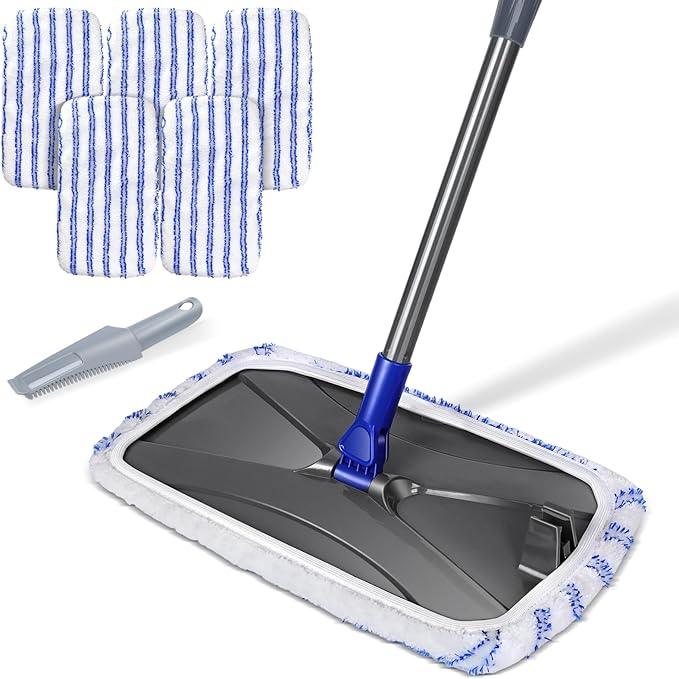 MASTERTOP Microfibre Flat Mop, Extended Wet Dry Large Floor Mop with 5 Reusable Pads & Telescopic Handle, Dust Mops for Laminate Wooden Hard Floor Vinyl Tile Floors Cleaning - Send 1 Cleaning Scraper - NeatNest