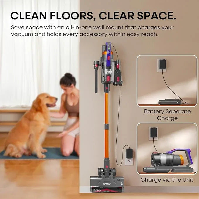 KIPMAX Cordless Vacuum Cleaner, 50KPa 550W Stick Vacuum for Home, 70Mins Anti-Tangled Vacuum Cleaner for Pet Hair/Carpet/Floor, Self-Standing Vacuum with Rechargeable Battery, LED Display&Aromatherapy - NeatNest
